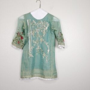 Indie Style Pearl Beaded Embroidered Tunic Size Small